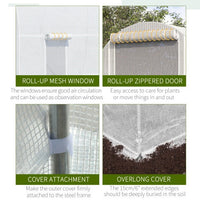 HKM-0451901 Large Walk-In Tunnel Greenhouse with 6 Roll-Up Windows and Door, Steel Frame, White, 15' x 7' x 7'