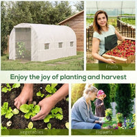 HKM-0451901 Large Walk-In Tunnel Greenhouse with 6 Roll-Up Windows and Door, Steel Frame, White, 15' x 7' x 7'