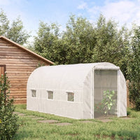 HKM-0451901 Large Walk-In Tunnel Greenhouse with 6 Roll-Up Windows and Door, Steel Frame, White, 15' x 7' x 7'