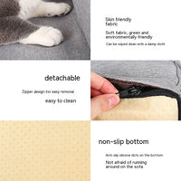 HKM-0452285 Removable and Washable Cat Sofa Nest in Gray - Linen Fabric Pet Bed for Cats Under 25kg