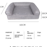 HKM-0452285 Removable and Washable Cat Sofa Nest in Gray - Linen Fabric Pet Bed for Cats Under 25kg