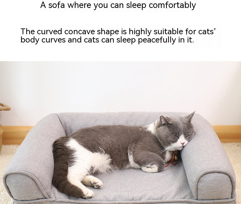 HKM-0452285 Removable and Washable Cat Sofa Nest in Gray - Linen Fabric Pet Bed for Cats Under 25kg