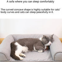 HKM-0452285 Removable and Washable Cat Sofa Nest in Gray - Linen Fabric Pet Bed for Cats Under 25kg