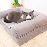 HKM-0452285 Removable and Washable Cat Sofa Nest in Gray - Linen Fabric Pet Bed for Cats Under 25kg
