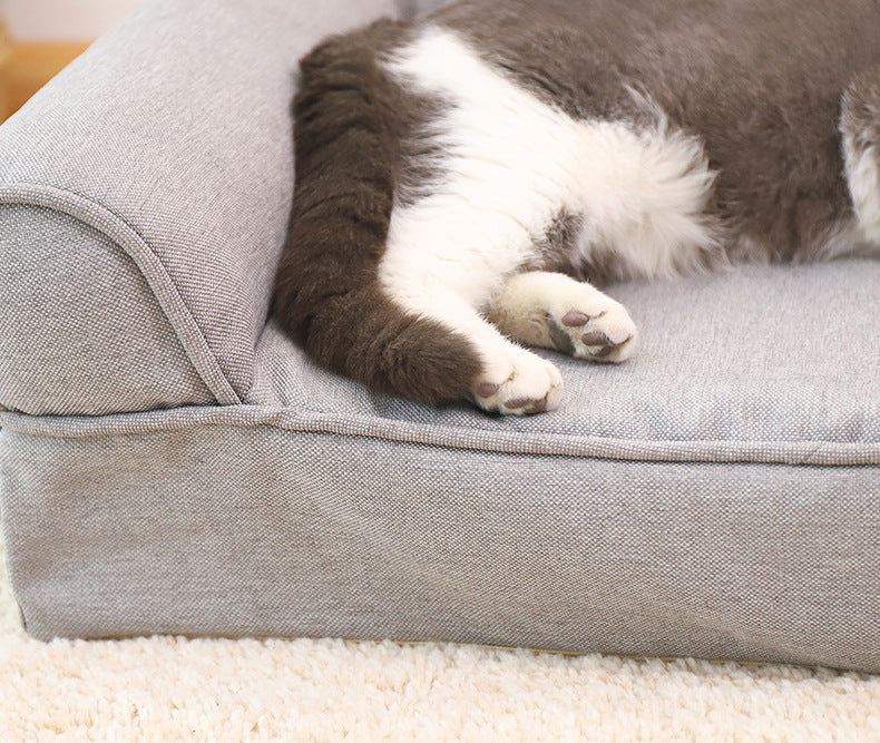HKM-0452285 Removable and Washable Cat Sofa Nest in Gray - Linen Fabric Pet Bed for Cats Under 25kg