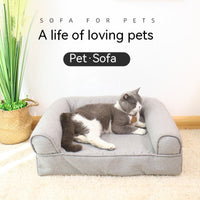 HKM-0452285 Removable and Washable Cat Sofa Nest in Gray - Linen Fabric Pet Bed for Cats Under 25kg