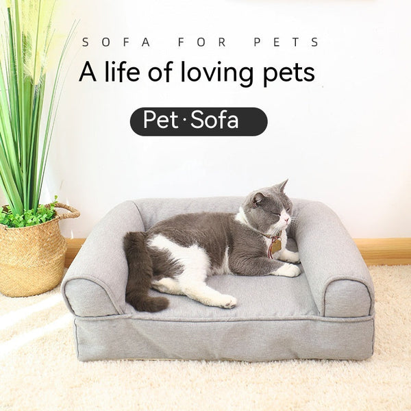 HKM-0452285 Removable and Washable Cat Sofa Nest in Gray - Linen Fabric Pet Bed for Cats Under 25kg