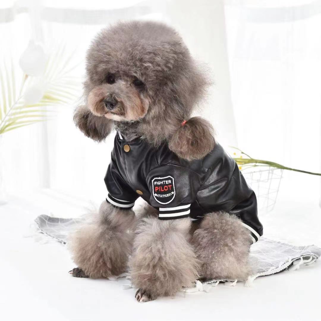 HKM-0452669 Cozy Red and Black Cotton-Padded PU Leather Jacket for Small Dogs