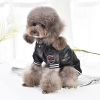 HKM-0452669 Cozy Red and Black Cotton-Padded PU Leather Jacket for Small Dogs
