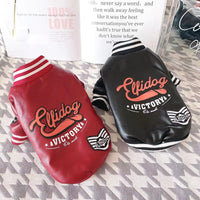 HKM-0452669 Cozy Red and Black Cotton-Padded PU Leather Jacket for Small Dogs