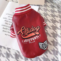 HKM-0452669 Cozy Red and Black Cotton-Padded PU Leather Jacket for Small Dogs