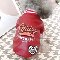 HKM-0452669 Cozy Red and Black Cotton-Padded PU Leather Jacket for Small Dogs