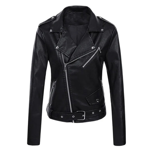 HKM-045459 Women's Short Leather Jacket New Korean Version PU Leather Motorcycle Jacket Stylish Women's Clothing Jacket Custom
