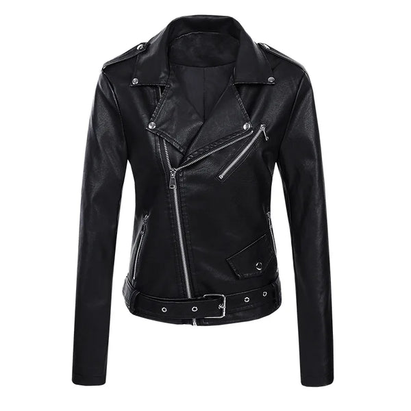 HKM-045459 Women's Short Leather Jacket New Korean Version PU Leather Motorcycle Jacket Stylish Women's Clothing Jacket Custom