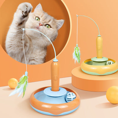 HKM-0454845 Interactive 2-in-1 Cat Toy with Feather Turntable for Self-Play and Engagement