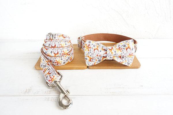 HKM-0455997 Festive Christmas Dog Collar with Matching Bow and Leash Set in Durable Polyester