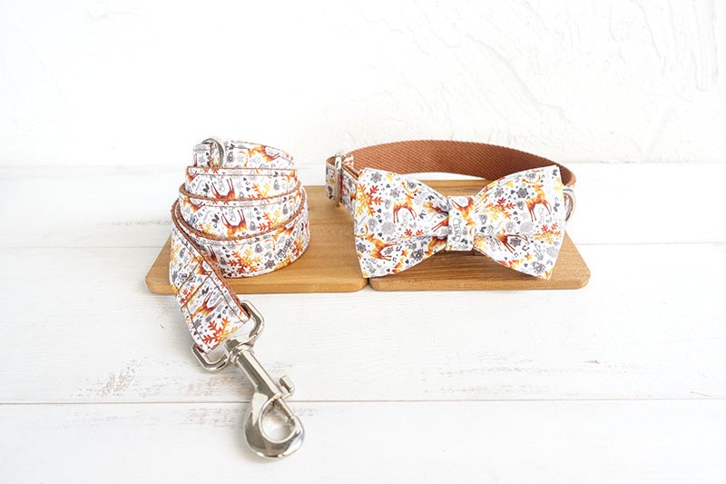 HKM-0455997 Festive Christmas Dog Collar with Matching Bow and Leash Set in Durable Polyester