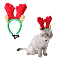 HKM-0456381 Christmas Velvet Headgear and Scarf Set for Pets ¨C Adjustable Size for Dogs and Cats in Red and Green