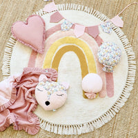 HKM-045715 Children's Round Tassel Carpet in Blue, Pink and Yellow Rainbow - Multiple Size Options Available