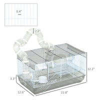 HKM-0457661 Small Animal Cage for Gerbil or Dwarf Hamster with Tubes, Wheel, Dish, and Water Bottle - 23" x 13" x 12" - Gray