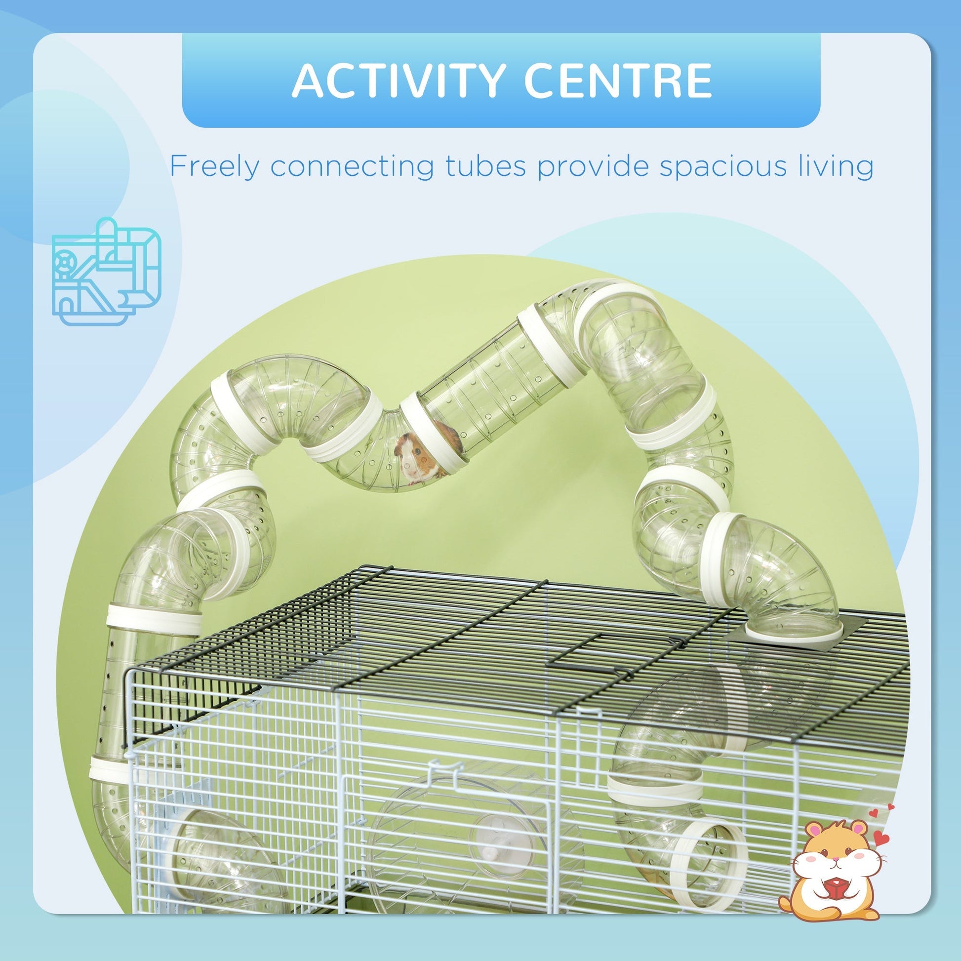 HKM-0457661 Small Animal Cage for Gerbil or Dwarf Hamster with Tubes, Wheel, Dish, and Water Bottle - 23" x 13" x 12" - Gray