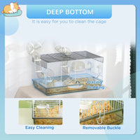 HKM-0457661 Small Animal Cage for Gerbil or Dwarf Hamster with Tubes, Wheel, Dish, and Water Bottle - 23" x 13" x 12" - Gray
