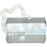HKM-0457661 Small Animal Cage for Gerbil or Dwarf Hamster with Tubes, Wheel, Dish, and Water Bottle - 23" x 13" x 12" - Gray