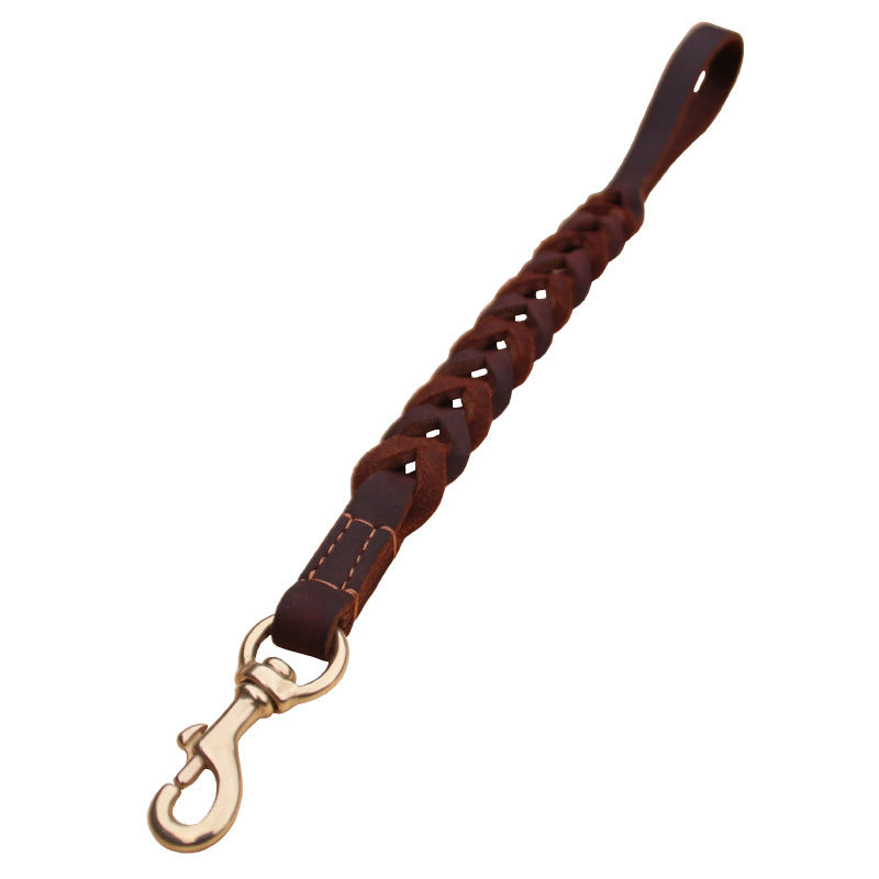 HKM-0457789 Braided Real Leather Short Dog Leash for Medium to Large Dogs - 50CM Traction Belt