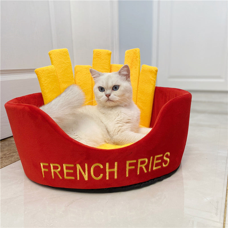 HKM-0458045 Cozy Cotton Burger and Fries Enclosed Pet Nest for Cats