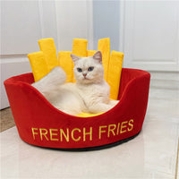 HKM-0458045 Cozy Cotton Burger and Fries Enclosed Pet Nest for Cats