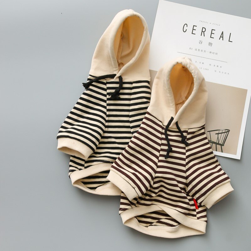 HKM-0458173 Hooded Terry Cotton Sweater for Pets in Black and Khaki Stripes, Various Sizes Available