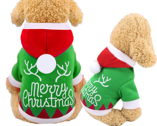 HKM-0458429 Hooded Cotton Padded Sweater for Dogs - Christmas Green Color