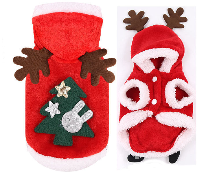 HKM-0458429 Hooded Cotton Padded Sweater for Dogs - Christmas Green Color