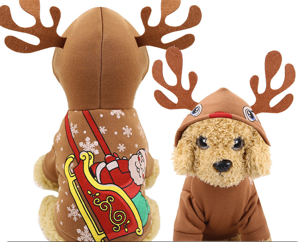 HKM-0458429 Hooded Cotton Padded Sweater for Dogs - Christmas Green Color