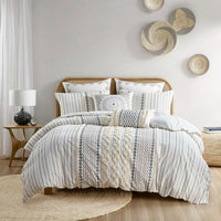 HKM-045907 Cotton Printed Duvet Cover Set with Chenille, Full/Queen Size, Multicolor, Machine Washable