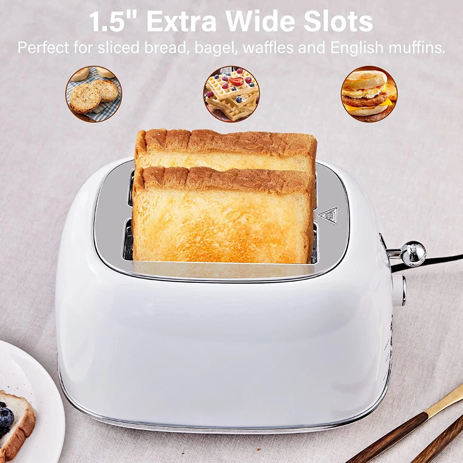 HKM-045971 Stainless Steel Retro 2-Slice Toaster with Defrost and Reheat Functions