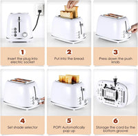 HKM-045971 Stainless Steel Retro 2-Slice Toaster with Defrost and Reheat Functions