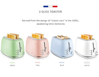 HKM-045971 Stainless Steel Retro 2-Slice Toaster with Defrost and Reheat Functions