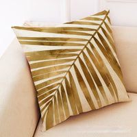 HKM-046035 Golden Leaves Cotton and Linen Cushion Cover - Modern Design, 45x45cm