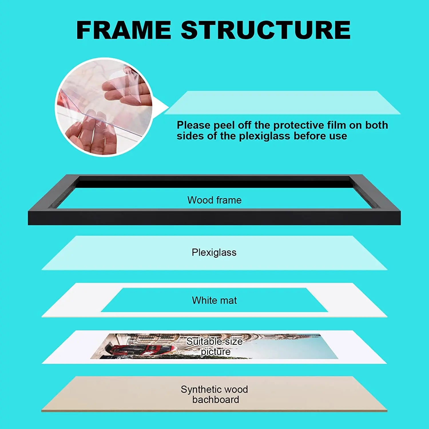 HKM-046099 Black Picture Poster Wood Photo Frame Available in Multiple Sizes 4x6 to 24x36