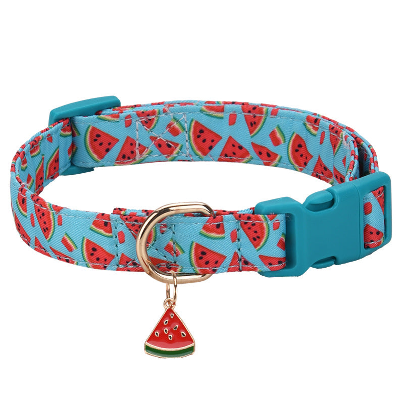 HKM-0461757 Floral Adjustable Dog Collar with Traction - Colors: Strawberry, Watermelon, Avocado, Pink, Green, Purple - Sizes S, M, L