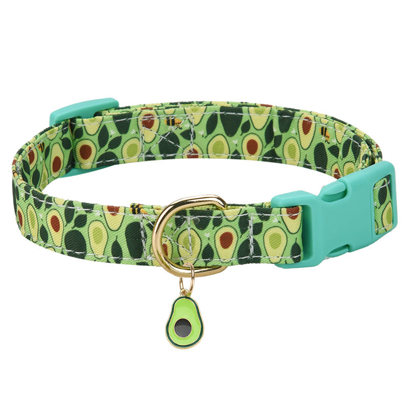 HKM-0461757 Floral Adjustable Dog Collar with Traction - Colors: Strawberry, Watermelon, Avocado, Pink, Green, Purple - Sizes S, M, L