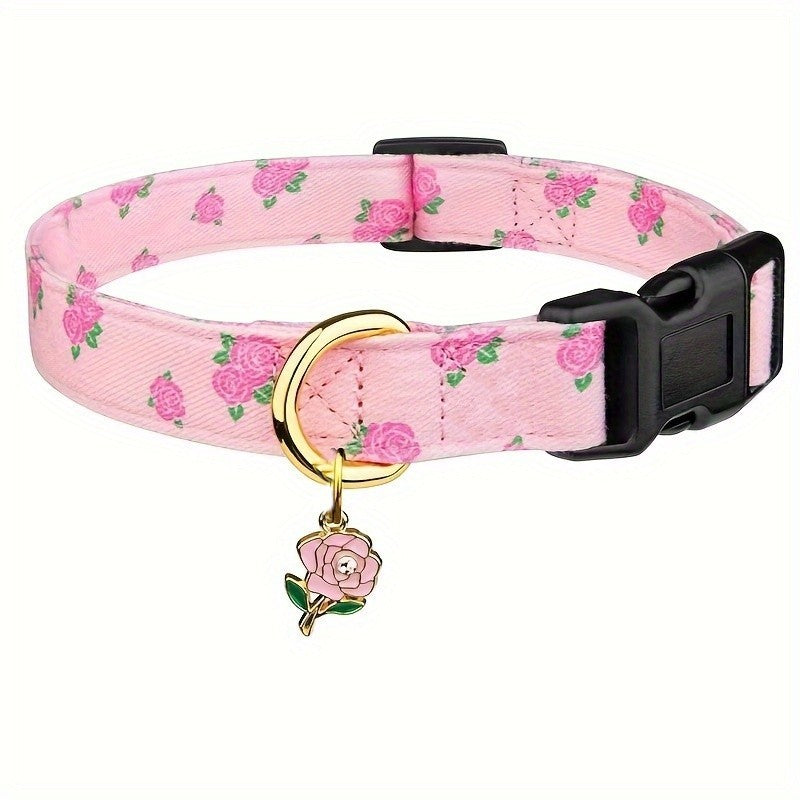 HKM-0461757 Floral Adjustable Dog Collar with Traction - Colors: Strawberry, Watermelon, Avocado, Pink, Green, Purple - Sizes S, M, L