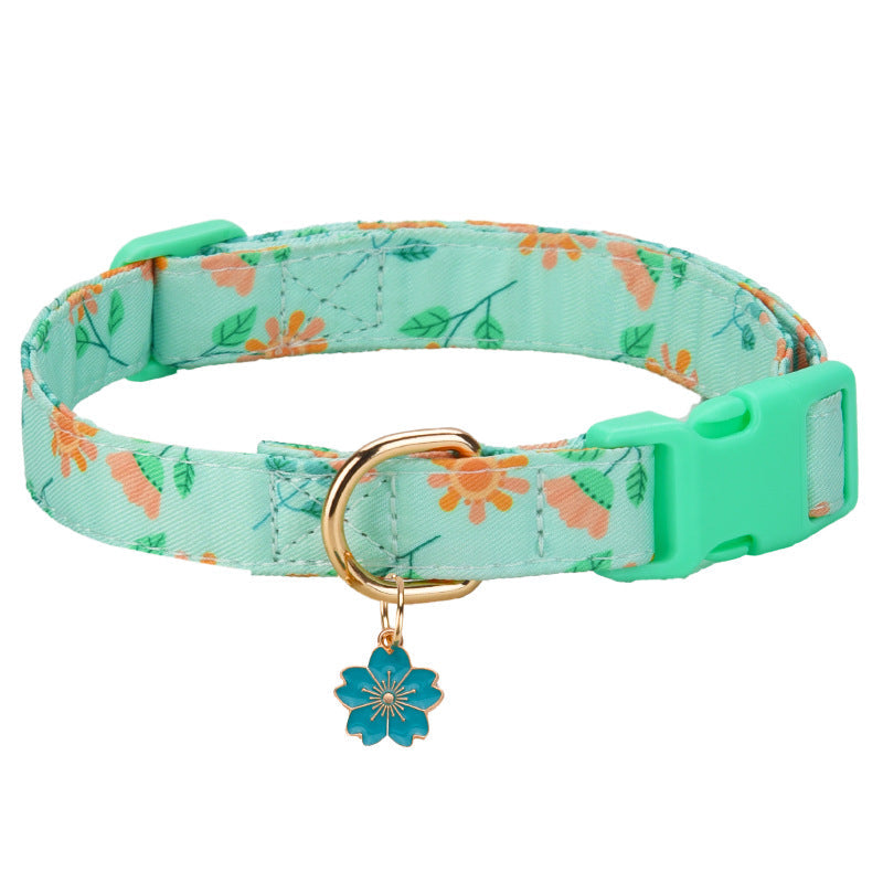 HKM-0461757 Floral Adjustable Dog Collar with Traction - Colors: Strawberry, Watermelon, Avocado, Pink, Green, Purple - Sizes S, M, L