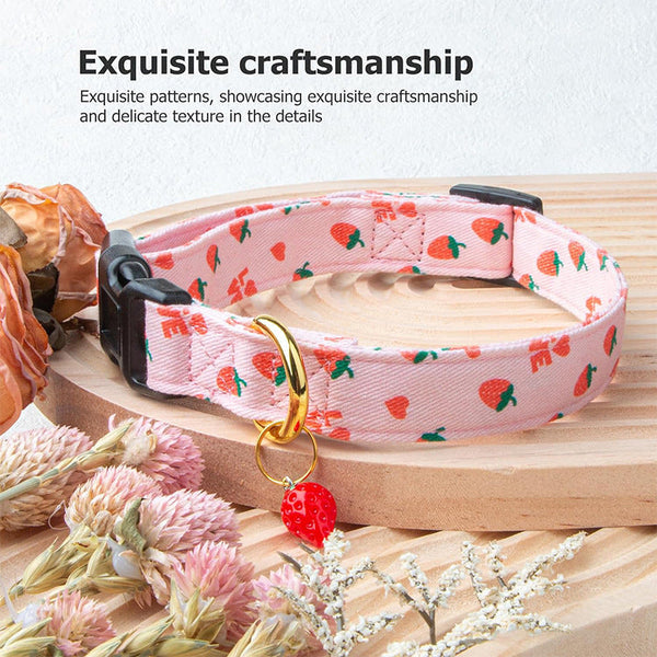 HKM-0461757 Floral Adjustable Dog Collar with Traction - Colors: Strawberry, Watermelon, Avocado, Pink, Green, Purple - Sizes S, M, L