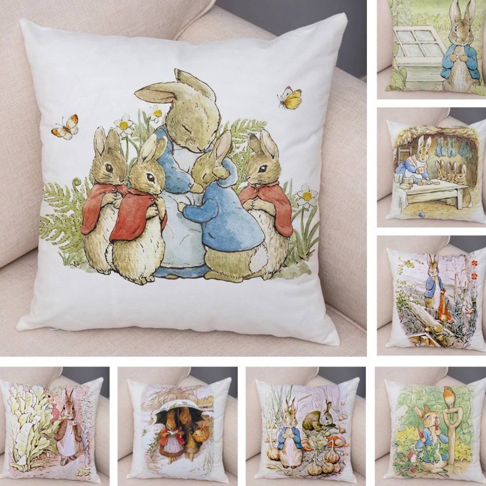HKM-046355 Easter Bunny Cartoon Peach Skin Fabric Pillow Cover, 45x45cm, Nordic Style Cushion Cover for Home Decor
