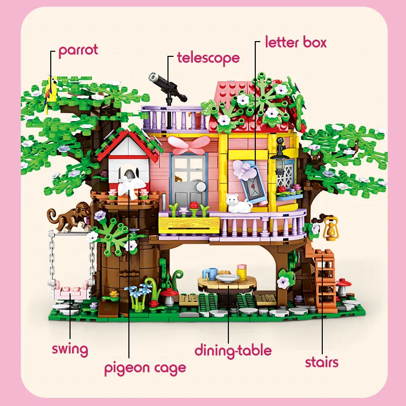 HKM-046355 Kid's Mini Micro Building Block Tree House Construction Set with 840 Pieces for Ages 5 and Up