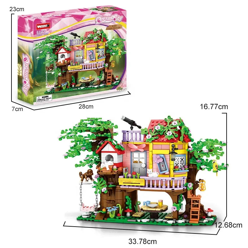 HKM-046355 Kid's Mini Micro Building Block Tree House Construction Set with 840 Pieces for Ages 5 and Up