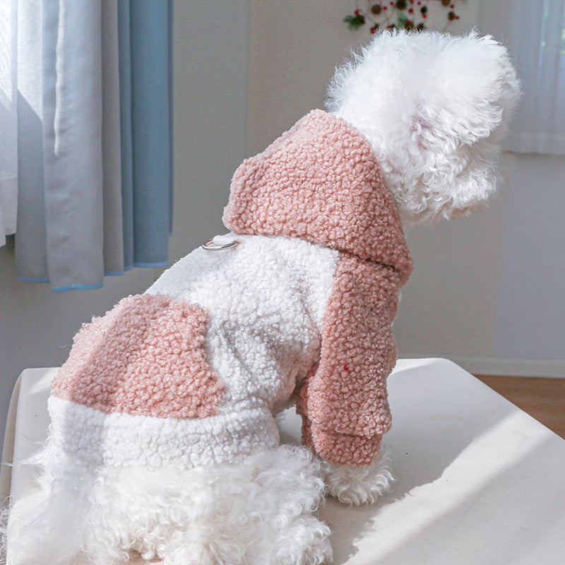 HKM-0464317 Light Brown, Gray, Purple, Pink Lamb Fleece Traction Sweater for Puppies - Casual Autumn Thermal Clothing