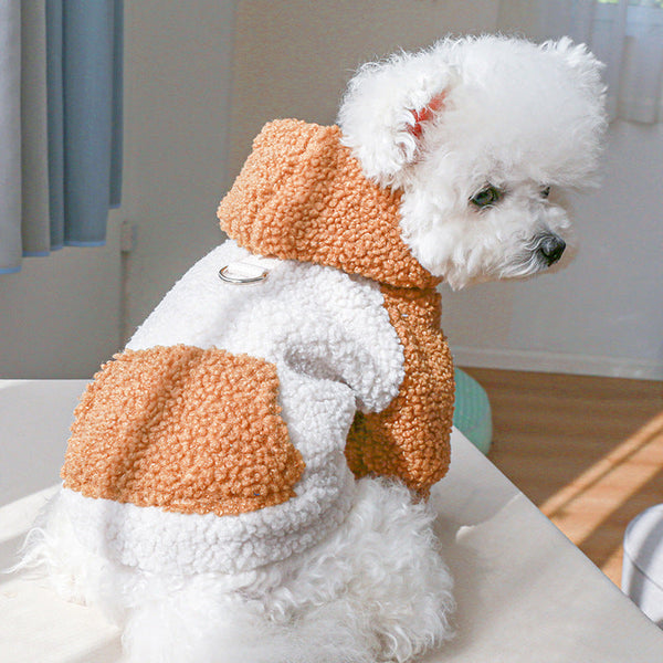 HKM-0464317 Light Brown, Gray, Purple, Pink Lamb Fleece Traction Sweater for Puppies - Casual Autumn Thermal Clothing